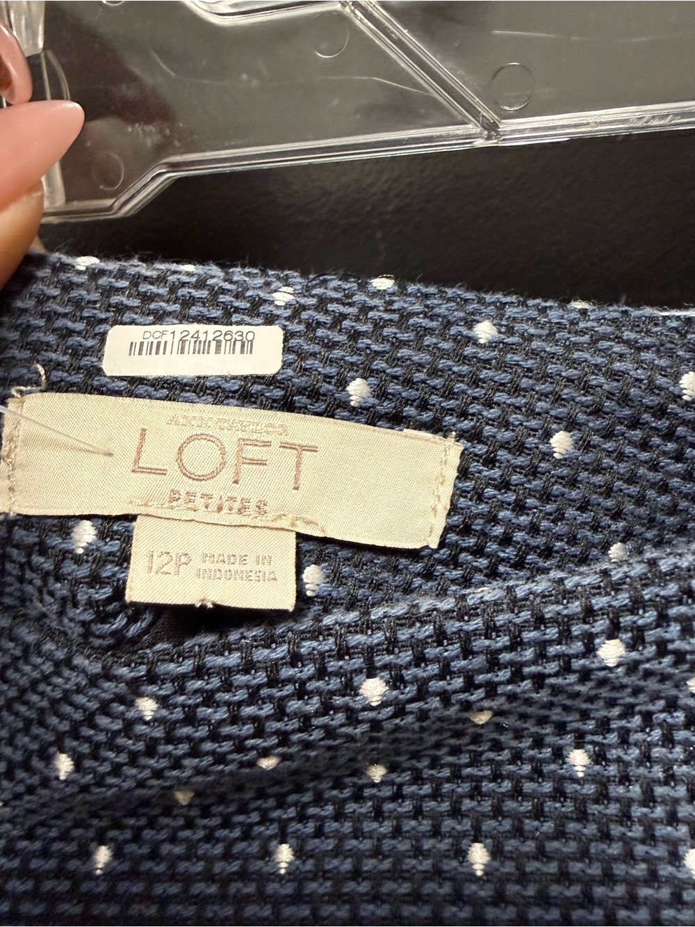 LOFT Petites Blue Polka Dot Textured Mini Skirt Size 12P Lined Pockets - Picture 2 of 4